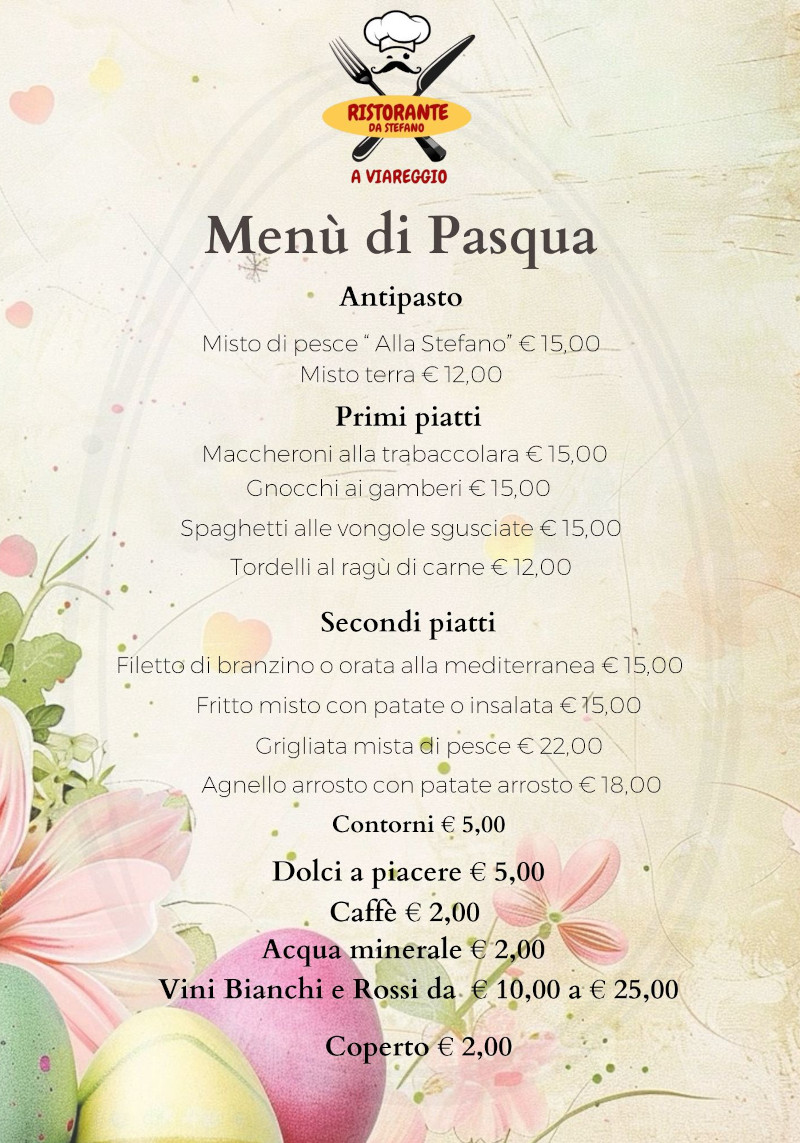 Menù di Pasqua del Ristorante da Stefano a Viareggio